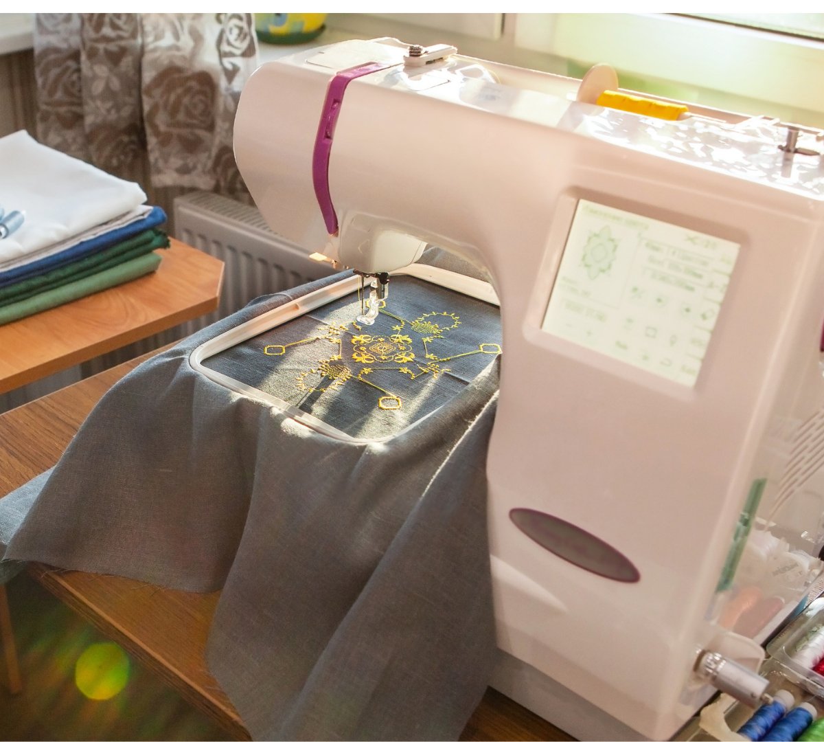 tshirt with embroidery details being sewn on