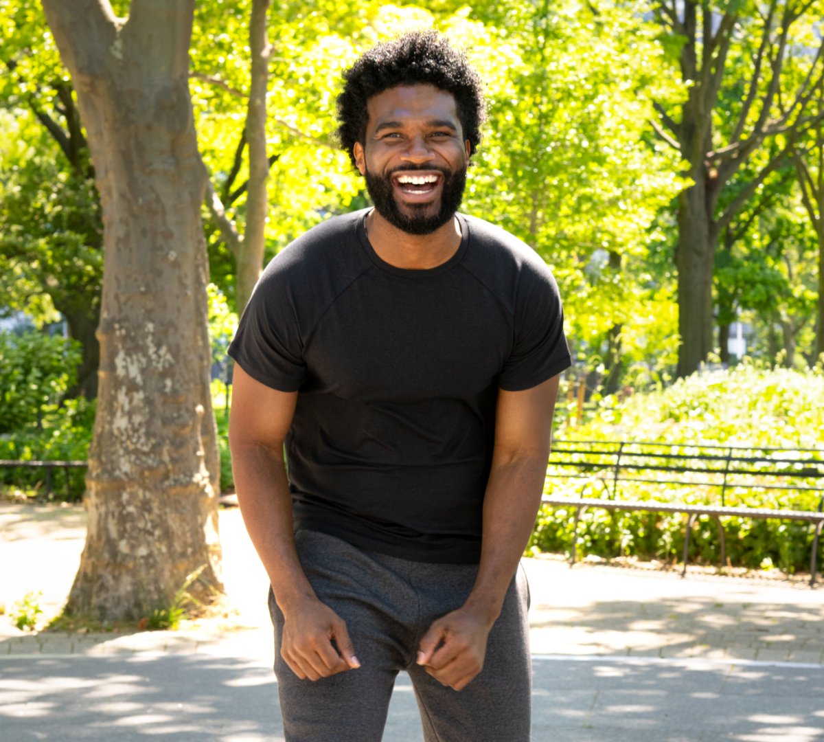 man wearing blank black tshirt